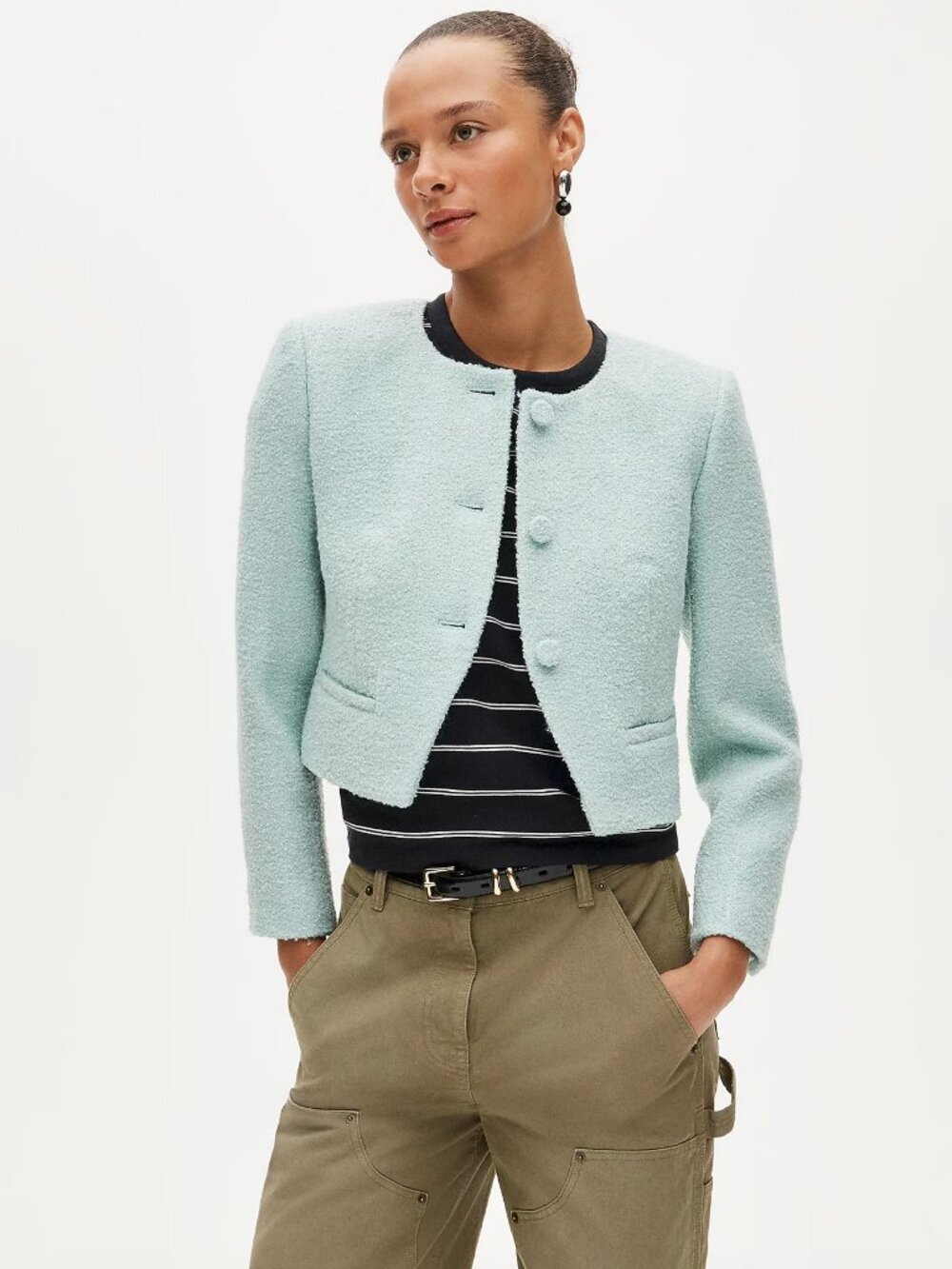 J Crew Lady Jacket in Bouclé Tweed, Faded Mint